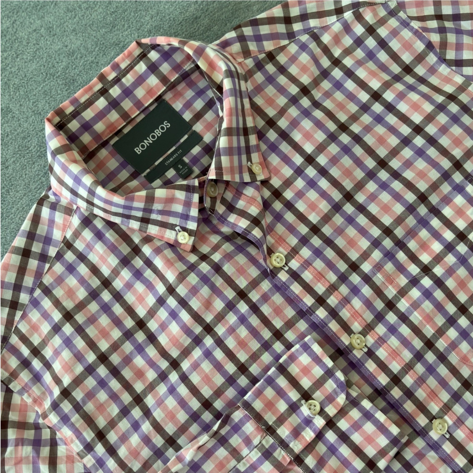 Bonobos Mens Standard Fit Plaid Button Down Shirt Purple Pink Cotton Small
